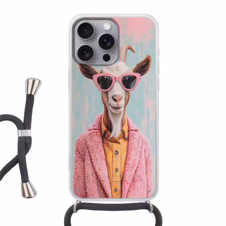 Zonnebril - Roze - Geit - Horen Hoesje iPhone 16 Pro Max met koord klein -3d