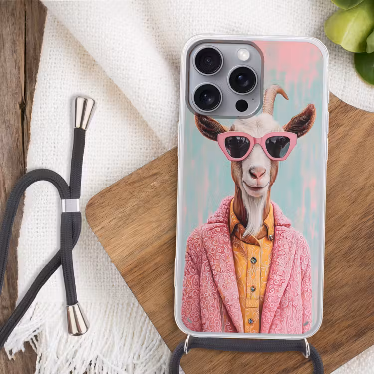 Zonnebril - Roze - Geit - Horen Hoesje iPhone 16 Pro Max met koord klein -sfeer4