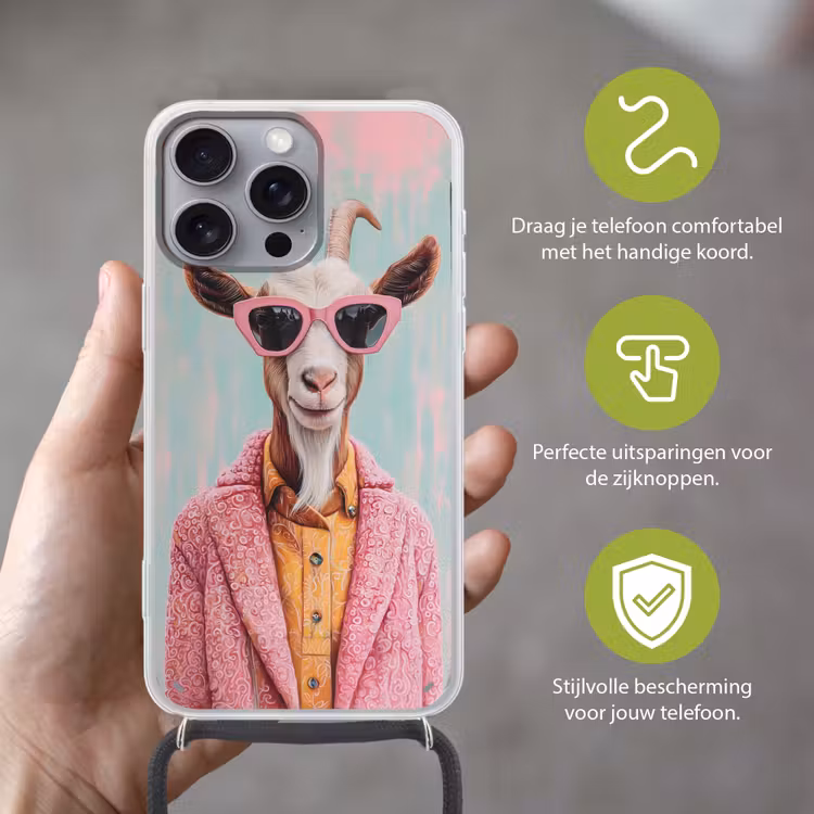 Zonnebril - Roze - Geit - Horen Hoesje iPhone 16 Pro Max met koord klein -sfeer2_NL