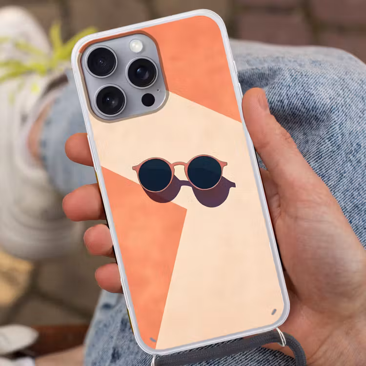 Zonnebril - Schaduw - Oranje - Minimalistisch Hoesje iPhone 16 Pro Max met koord klein -sfeer3