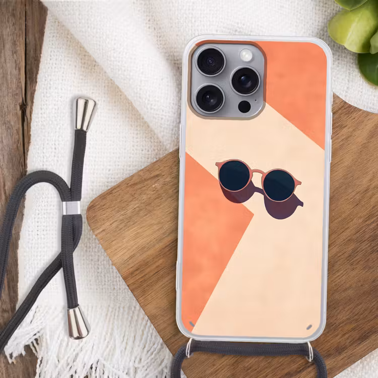 Zonnebril - Schaduw - Oranje - Minimalistisch Hoesje iPhone 16 Pro Max met koord klein -sfeer4