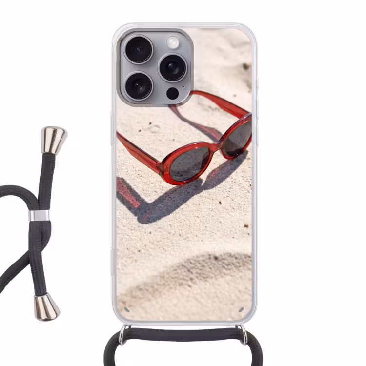 Zonnebril - Strand - Vakantie - Rood Hoesje iPhone 16 Pro Max met koord klein -3d