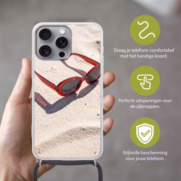 Zonnebril - Strand - Vakantie - Rood Hoesje iPhone 16 Pro Max met koord klein -sfeer2_NL