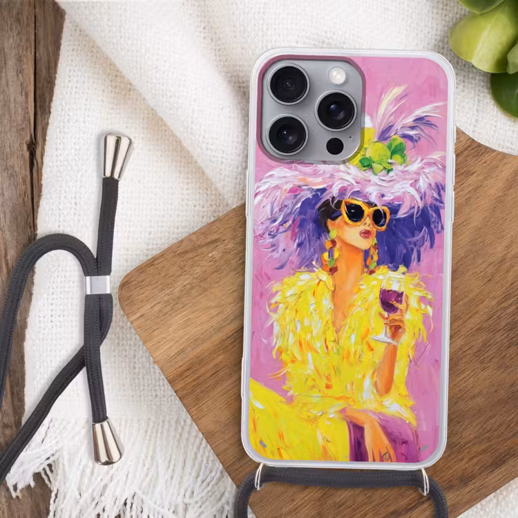 Zonnebril - Vrouw - Jas - Veren Hoesje iPhone 16 Pro Max met koord klein -sfeer4
