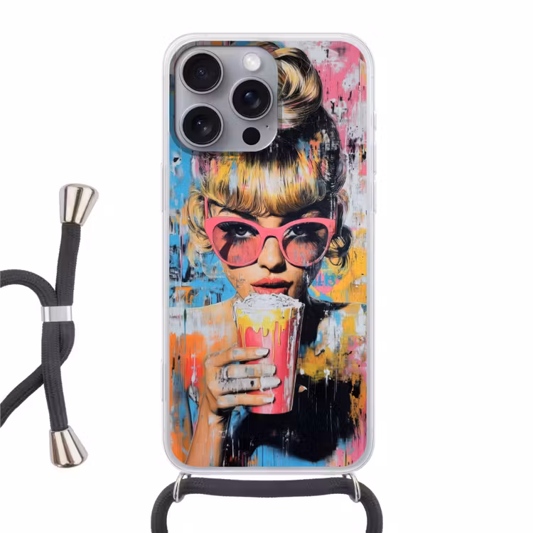Zonnebril - Vrouw - Kleurrijk - Verfspetters Hoesje iPhone 16 Pro Max met koord klein -3d