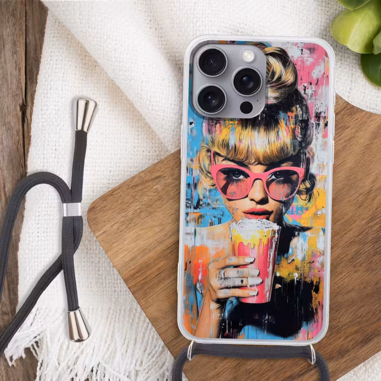 Zonnebril - Vrouw - Kleurrijk - Verfspetters Hoesje iPhone 16 Pro Max met koord klein -sfeer4
