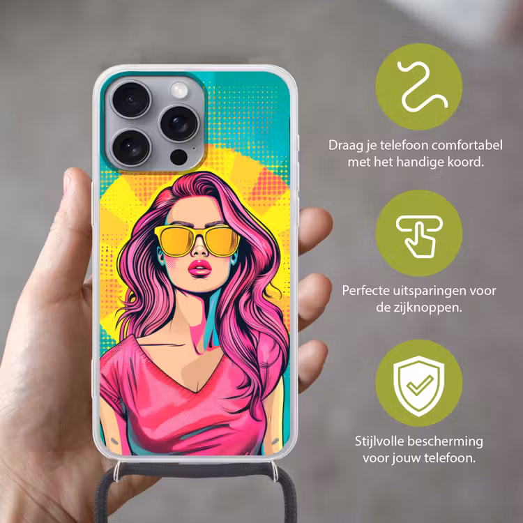 Zonnebril - Vrouw - Zonnig - Geel Hoesje iPhone 16 Pro Max met koord klein -sfeer2_NL