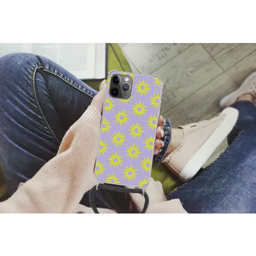 Zonnen patroon - Geel - Paars - Zomer Hoesje iPhone 12 Pro met koord klein -hand
