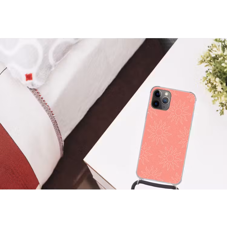 Zonnen - Print - Roze - Wit - Zomer Hoesje iPhone 12 Pro met koord klein -kamer