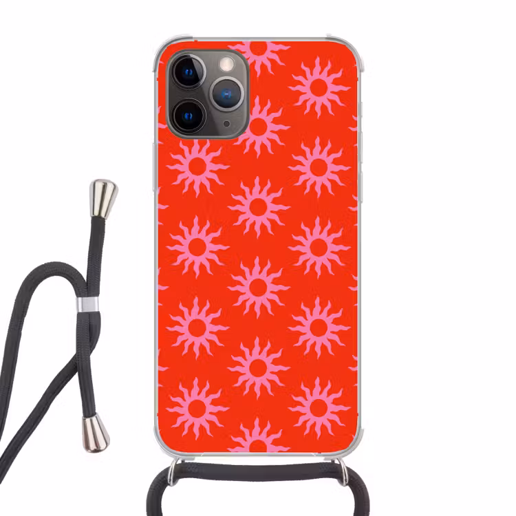 Zonnen - Rood - Roze - Patroon - Zomer Hoesje iPhone 12 Pro met koord klein -3d
