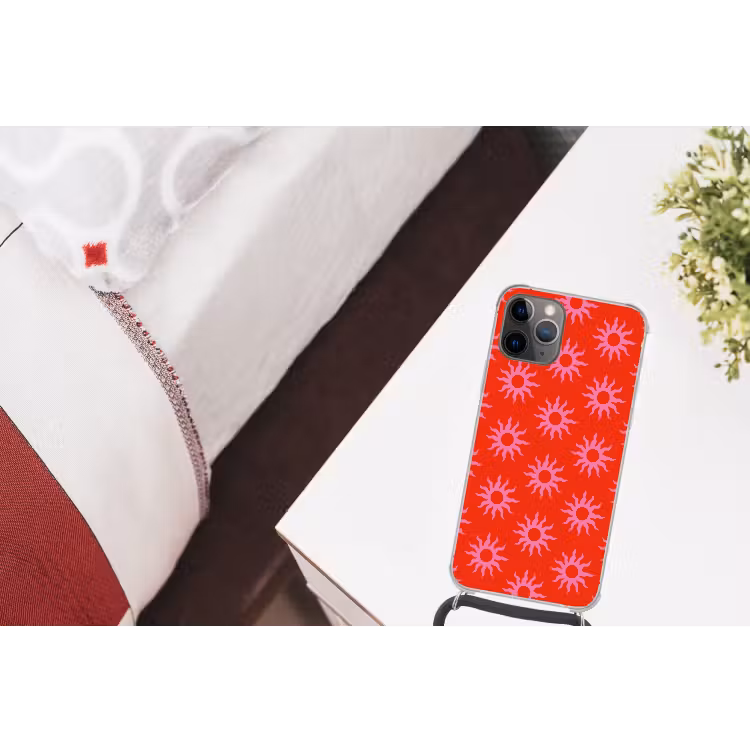 Zonnen - Rood - Roze - Patroon - Zomer Hoesje iPhone 12 Pro met koord klein -kamer