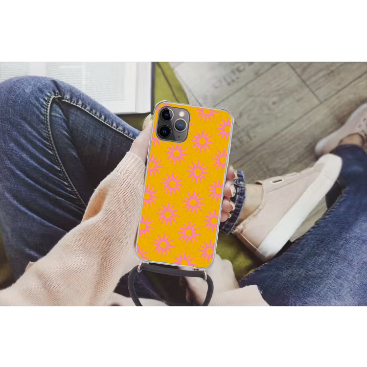 Zonnen - Roze - Geel - Zomer Hoesje iPhone 12 Pro met koord klein -hand