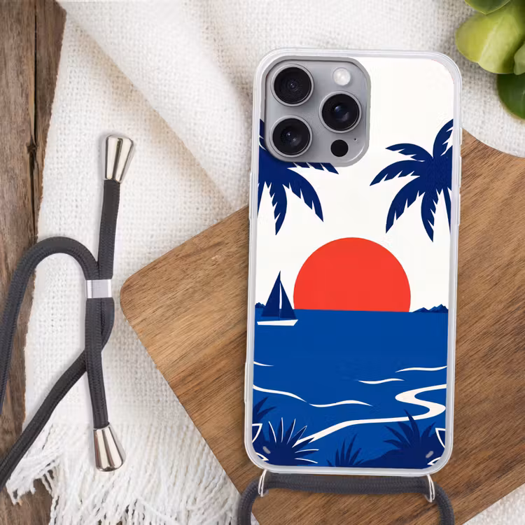Zonsondergang - Zee - Palmboom - Tropisch - Modern Hoesje iPhone 16 Pro Max met koord klein -sfeer4