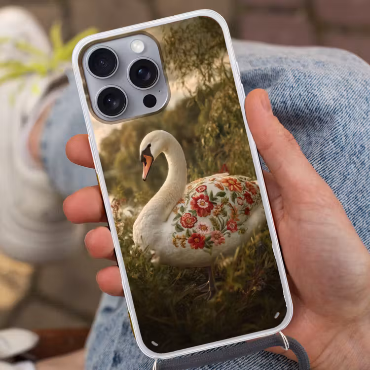 Zwaan - Bloemen - Natuur Hoesje iPhone 16 Pro Max met koord klein -sfeer3
