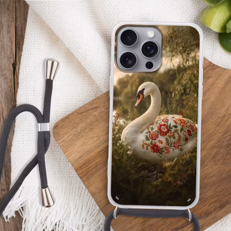 Zwaan - Bloemen - Natuur Hoesje iPhone 16 Pro Max met koord klein -sfeer4