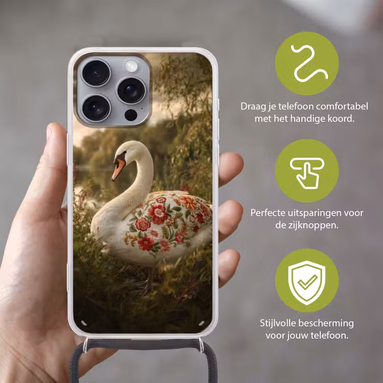 Zwaan - Bloemen - Natuur Hoesje iPhone 16 Pro Max met koord klein -sfeer2_NL