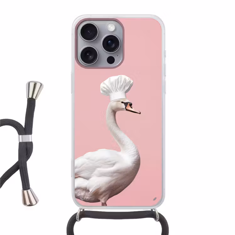 Zwaan - Koksmuts - Mooi - Klassiek Hoesje iPhone 16 Pro Max met koord klein -3d