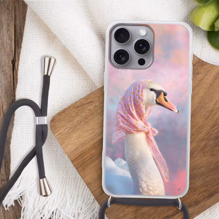 Zwaan - Sjaaltje - Pastelwolken Hoesje iPhone 16 Pro Max met koord klein -sfeer4
