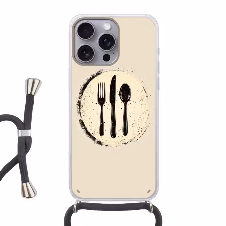 Zwart - Bestek - Rondje Hoesje iPhone 16 Pro Max met koord klein -3d