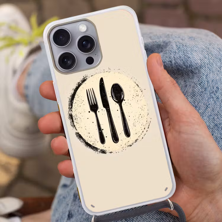 Zwart - Bestek - Rondje Hoesje iPhone 16 Pro Max met koord klein -sfeer3