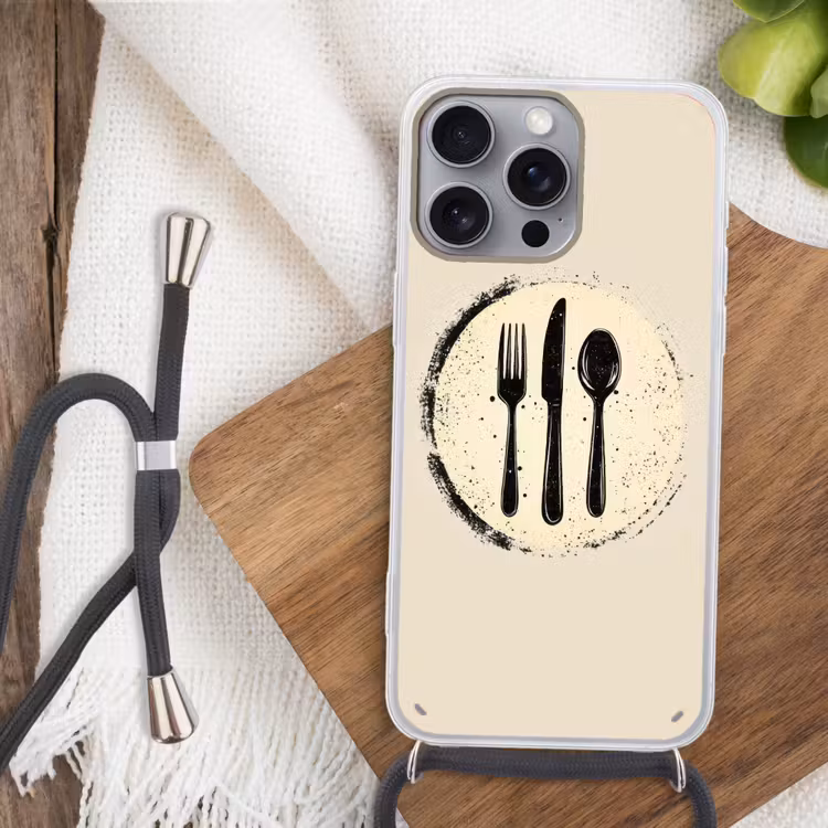 Zwart - Bestek - Rondje Hoesje iPhone 16 Pro Max met koord klein -sfeer4