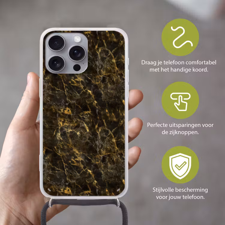 Zwart - Marmer - Goud Hoesje iPhone 16 Pro Max met koord klein 804 -sfeer2_NL