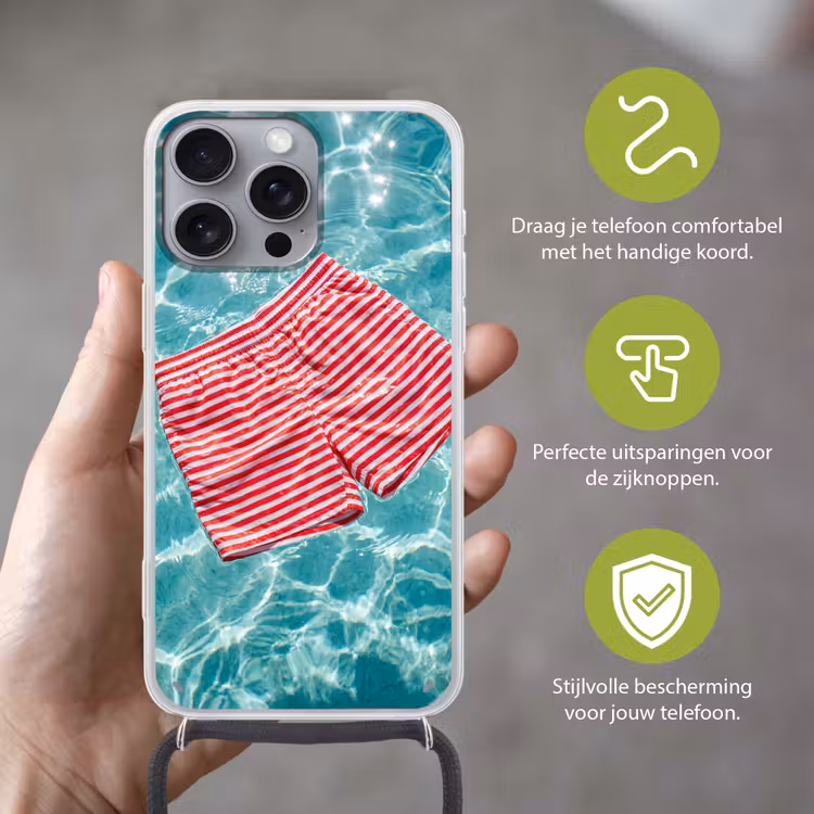 Zwemkleding - Gestreept - Water - Zomer - Rood-wit Hoesje iPhone 16 Pro Max met koord klein -sfeer2_NL