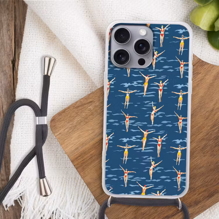Zwemsters- Retro - Blauw Hoesje iPhone 16 Pro Max met koord klein 804 -sfeer4