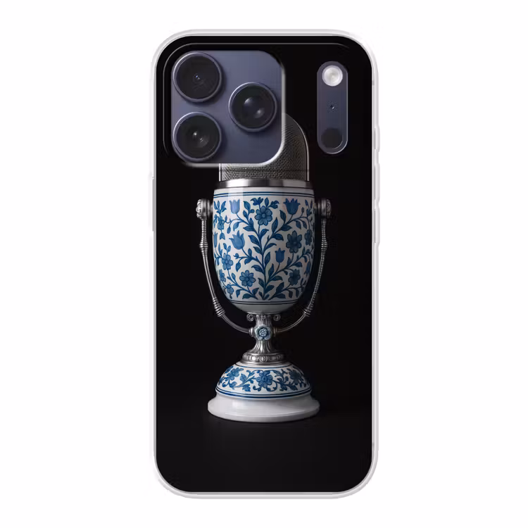 Microfoon - Delfts blauw - Muziek Telefoonhoesje iPhone 17 Pro klein -3d