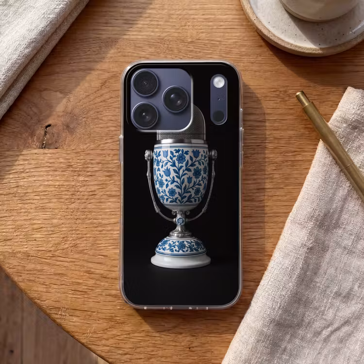 Microfoon - Delfts blauw - Muziek Telefoonhoesje iPhone 17 Pro klein -sfeer1