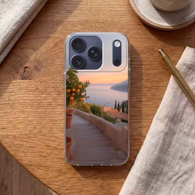 Middelandse zee - Sinaasappel - Heuvels - Zee Telefoonhoesje iPhone 17 Pro klein -sfeer1