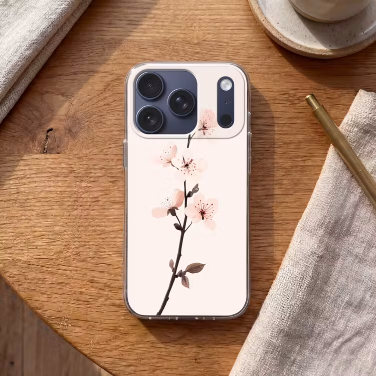 Minimalistisch - Bloesem - Tak - Roze Telefoonhoesje iPhone 17 Pro klein -sfeer1