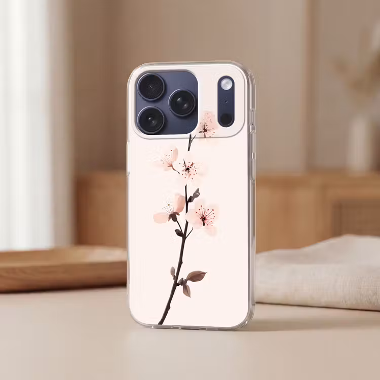 Minimalistisch - Bloesem - Tak - Roze Telefoonhoesje iPhone 17 Pro klein -sfeer2