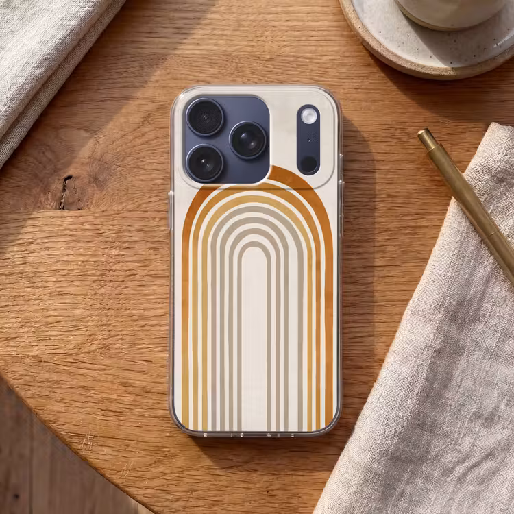 Minimalistisch - Boog - Lijnen - Beige Telefoonhoesje iPhone 17 Pro klein -sfeer1