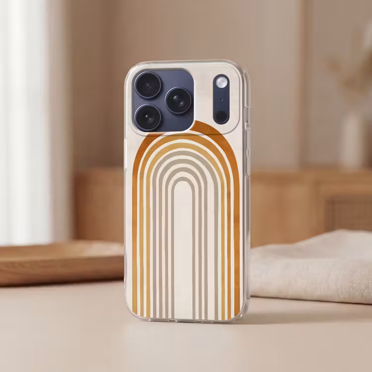 Minimalistisch - Boog - Lijnen - Beige Telefoonhoesje iPhone 17 Pro klein -sfeer2