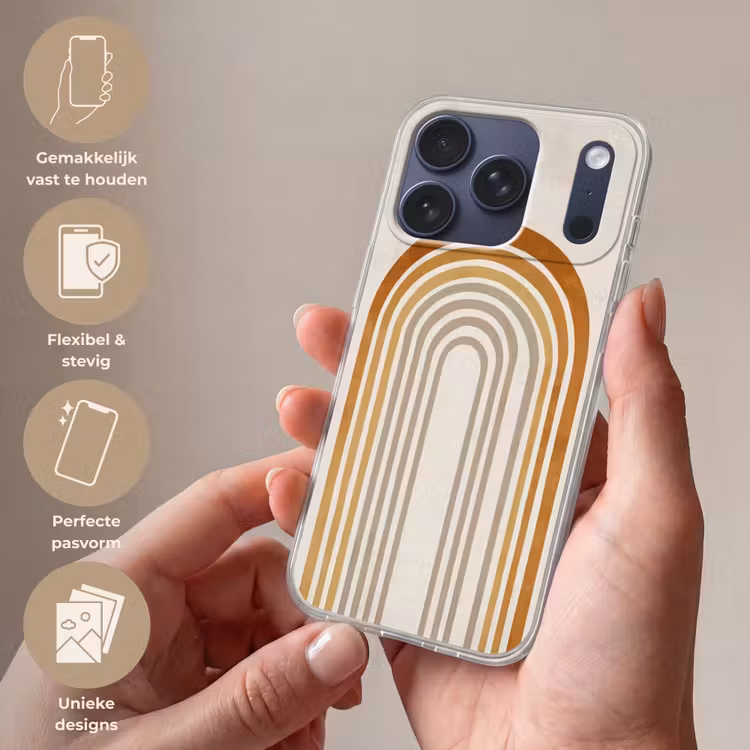 Minimalistisch - Boog - Lijnen - Beige Telefoonhoesje iPhone 17 Pro klein -sfeer3_NL