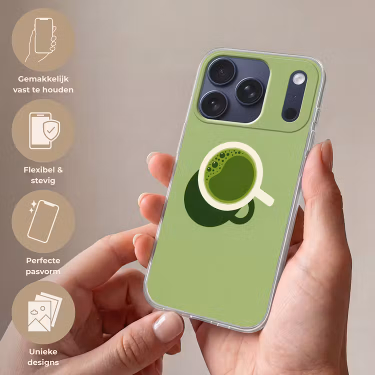 Minimalistisch - Kopjes - Matcha -Groen Telefoonhoesje iPhone 17 Pro klein -sfeer3_NL