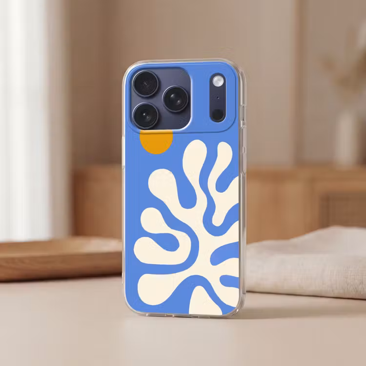 Minimalistisch - Organisch patroon - Blauw Telefoonhoesje iPhone 17 Pro klein -sfeer2
