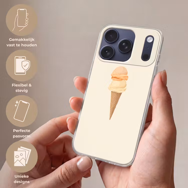 Minimalistisch - Schepijs - Hoorntje - Beige Telefoonhoesje iPhone 17 Pro klein -sfeer3_NL