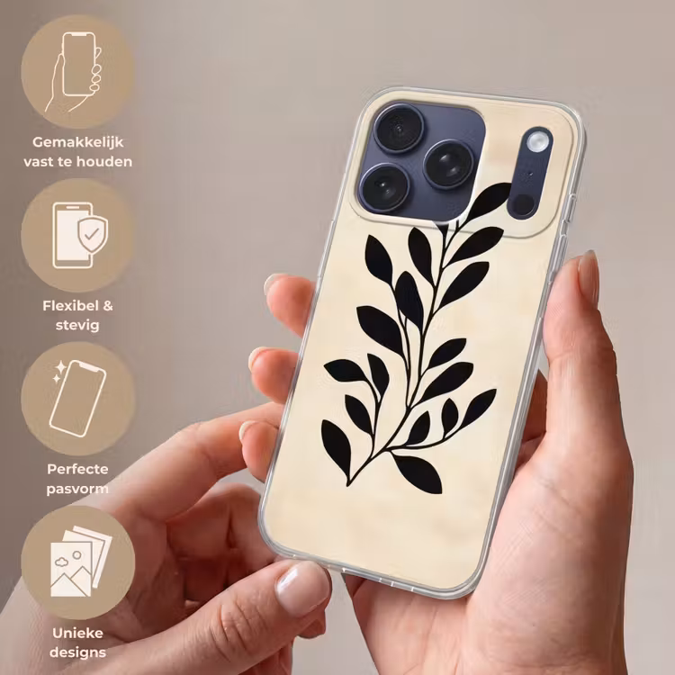 Minimalistisch - Tak - Bladeren - Zwart Telefoonhoesje iPhone 17 Pro klein -sfeer3_NL
