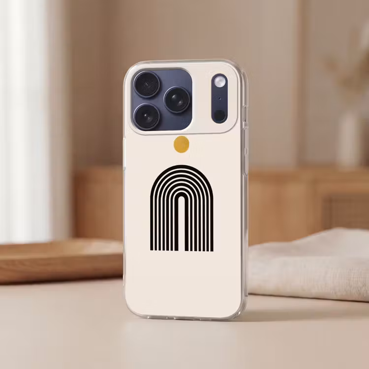 Minimalistisch - Zwarte boog - Gouden cirkel Telefoonhoesje iPhone 17 Pro klein -sfeer2