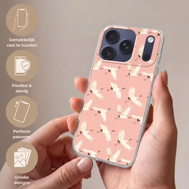 Modern - Kraanvogels - Roze Telefoonhoesje iPhone 17 Pro klein 878 -sfeer3_NL
