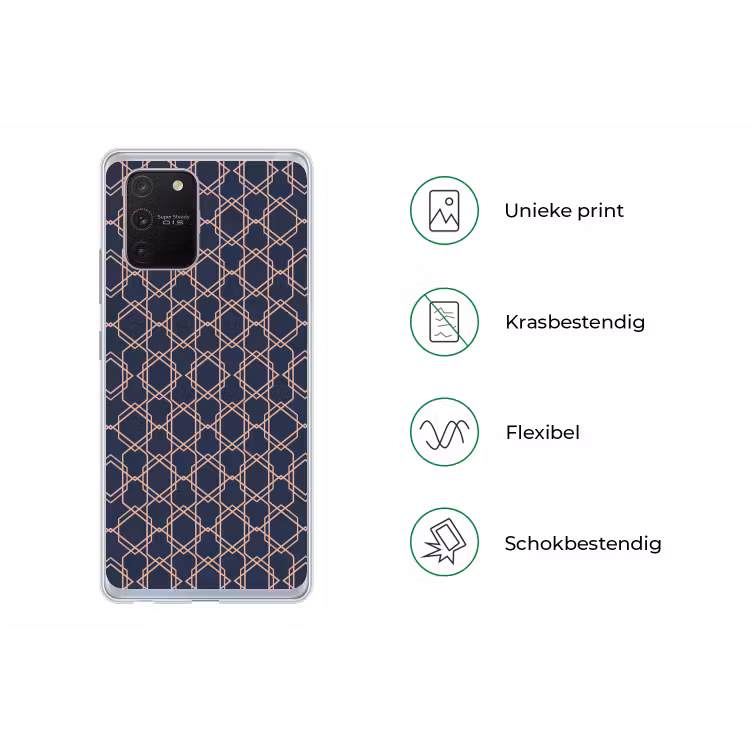 Modern - Patroon - Donkerblauw - Roze Telefoonhoesje Samsung Galaxy S10 Lite klein 364 -specsS10Lite