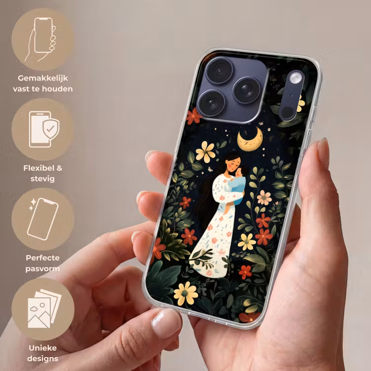 Moeder - Kind - Kleurrijk - Bloemen Telefoonhoesje iPhone 17 Pro klein -sfeer3_NL
