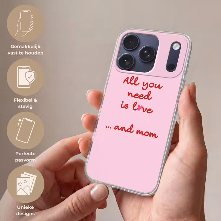 Moeder - Love - Tekst - Rood Telefoonhoesje iPhone 17 Pro klein -sfeer3_NL