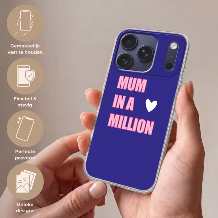 Moeder - Tekst - Blauw - Hartje Telefoonhoesje iPhone 17 Pro klein -sfeer3_NL