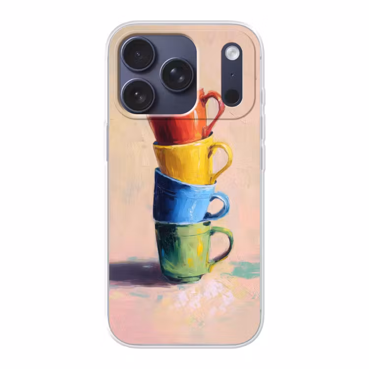 Mokken - Gestapeld - Keramiek - Kleurrijk Telefoonhoesje iPhone 17 Pro klein -3d