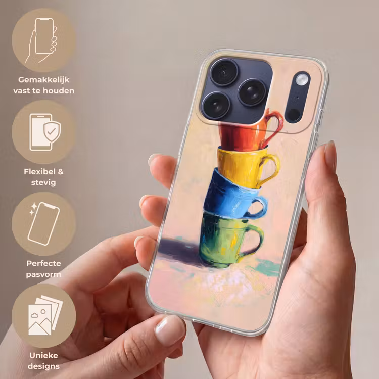 Mokken - Gestapeld - Keramiek - Kleurrijk Telefoonhoesje iPhone 17 Pro klein -sfeer3_NL