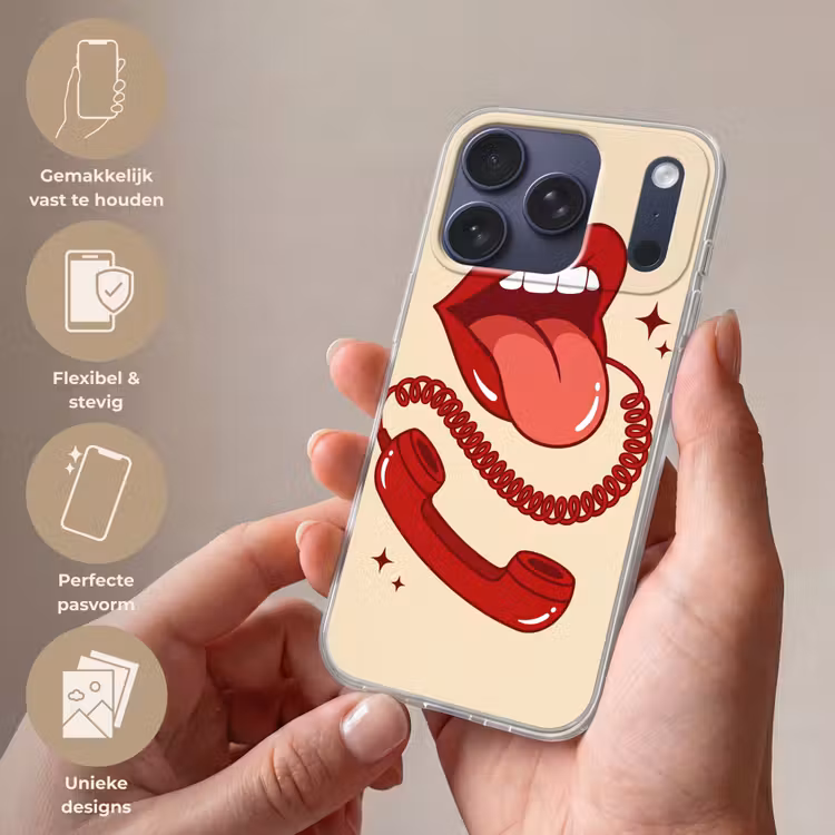 Mond - Telefoon - Popart - Rood - Illustratie Telefoonhoesje iPhone 17 Pro klein -sfeer3_NL