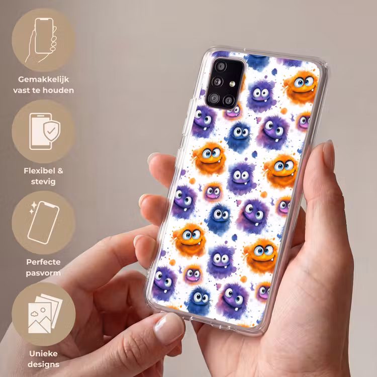 Monstertjes - Aquarel - Kleurrijk Telefoonhoesje Samsung Galaxy A51 5G klein 373 -sfeer3_NL